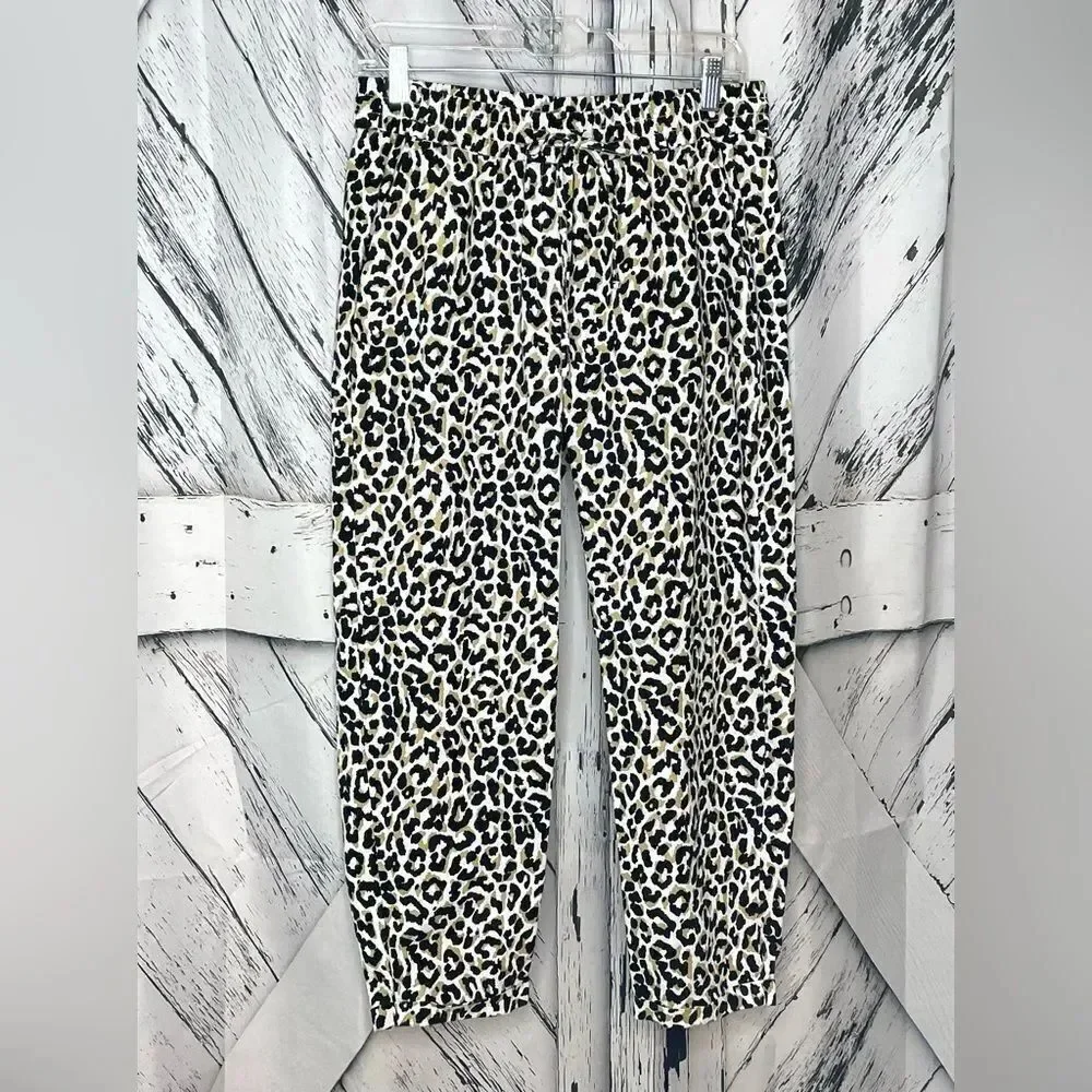 J. Crew Leopard Print Linen Blend Cuffed Ankle Pants Joggers Sz 8